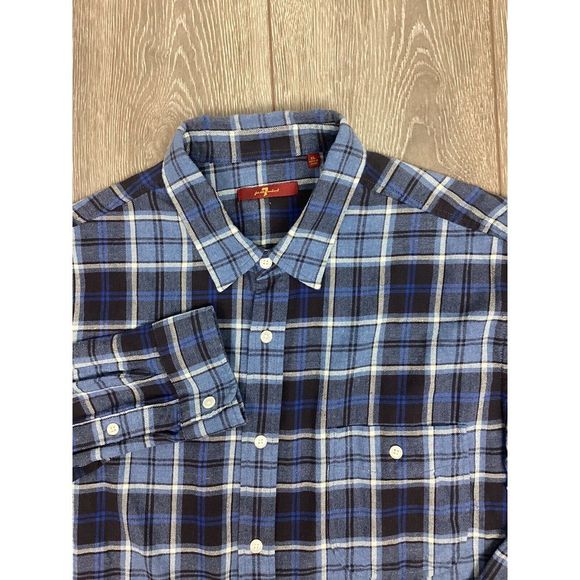 7 FOR ALL MANKIND POCKET ‎ SUPER SOFT SHIRT MENS XL Blue Gray Plaid - Picture 1 of 6